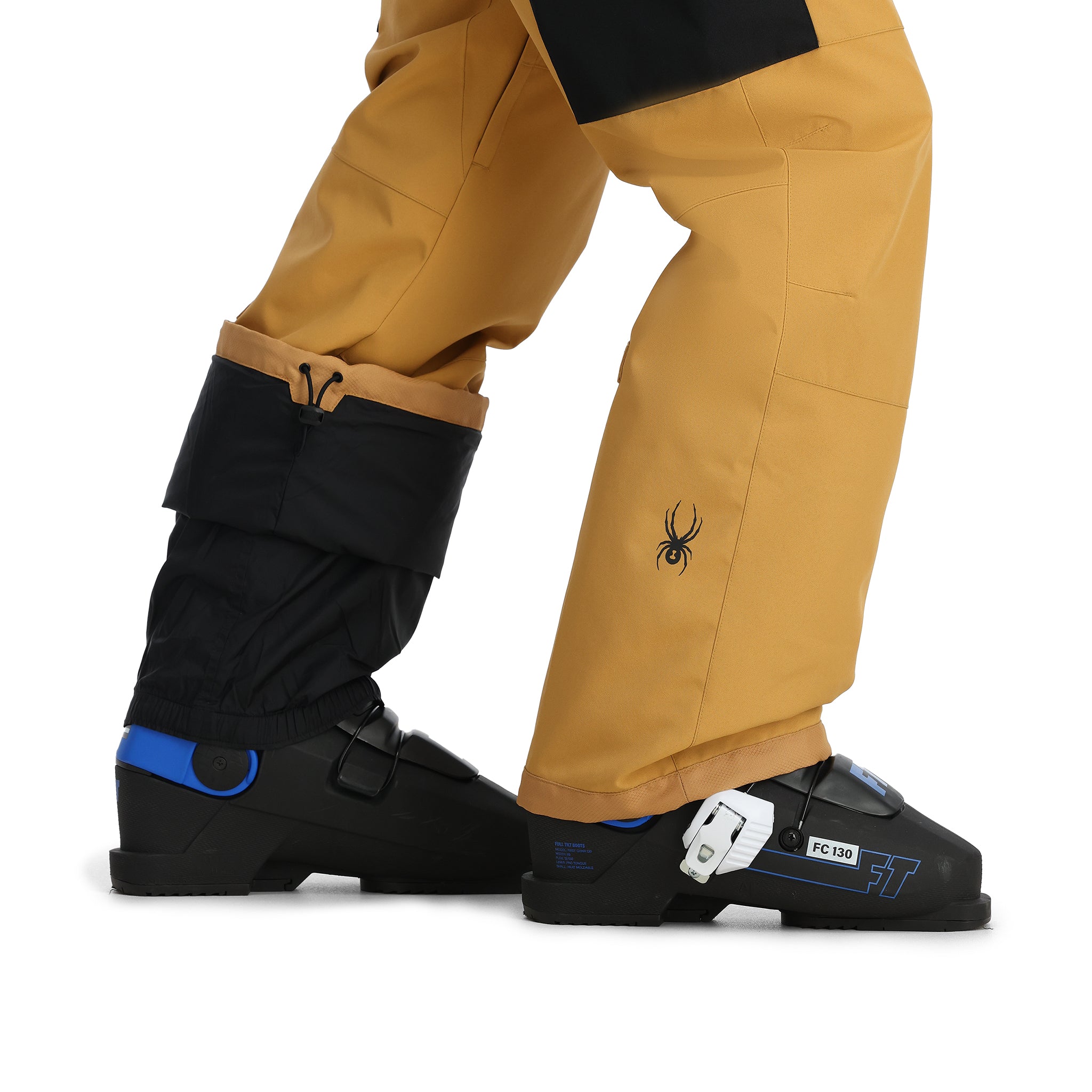 Spyder Men's Terrain Insulated Bib Pants - A pair of black insulated bib pants with a brown waistband and belt loops.