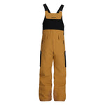 Spyder Men's Terrain Insulated Bib Pants 2025 - A pair of khaki-colored bib pants with a black waistband and belt loops, featuring a zippered fly and two front pockets.
