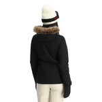 Spyder Women's Skyline Insulated FF Jacket 2025 - A black jacket with a fur-lined hood and a white logo on the left chest.