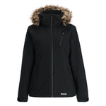 Spyder Women's Skyline Insulated FF Jacket 2025 - A black jacket with a fur-lined hood and silver zipper.