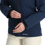 Spyder Women's Skyline Insulated FF Jacket 2025 - A navy blue jacket with a black zipper and two zippered pockets on the front.