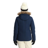 Spyder Women's Skyline Insulated FF Jacket - A navy blue jacket with a fur-lined hood and black hardware.