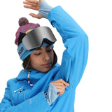 Spyder Women's Temerity Insulated Jacket - A black jacket with a white logo on the left chest and a zipper closure.