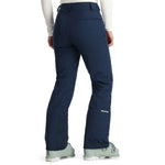 Spyder Women's Section Insulated Pants 2025 - Dark blue insulated ski pants with zippered pockets and a white logo on the left leg.