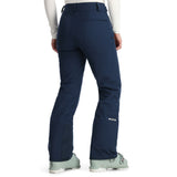 Spyder Women's Section Insulated Pants 2025 - Dark blue insulated ski pants with zippered pockets and a white logo on the left leg.