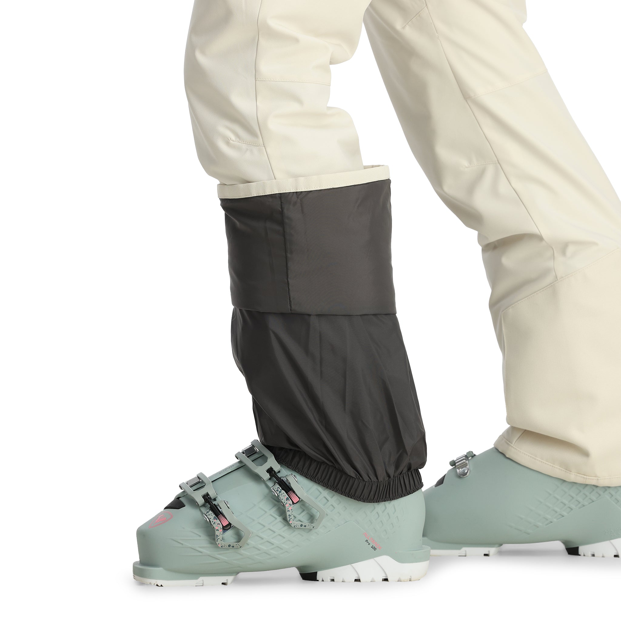 Spyder Women's Section Insulated Pants 2025 - Black insulated ski pants with a white logo on the left thigh and a zippered pocket on the right hip.