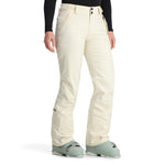 Spyder Women's Section Insulated Pants 2025 - Beige snow pants with a zippered pocket on the thigh and a small logo patch near the left ankle.