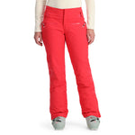 Spyder Women's Winner Insulated Pants 2025 - Solid red pants with zippered pockets and a belt loop on the waistband.