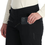 Spyder Women's Winner Insulated Pants 2025 - Black pants with a zippered pocket on the right thigh, featuring a black zipper and a small Spyder logo in silver.