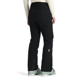 Spyder Women's Winner Insulated Tall Pants 2025 - Black ski pants with a gold logo on the left leg, featuring a ribbed waistband and zippered pockets.