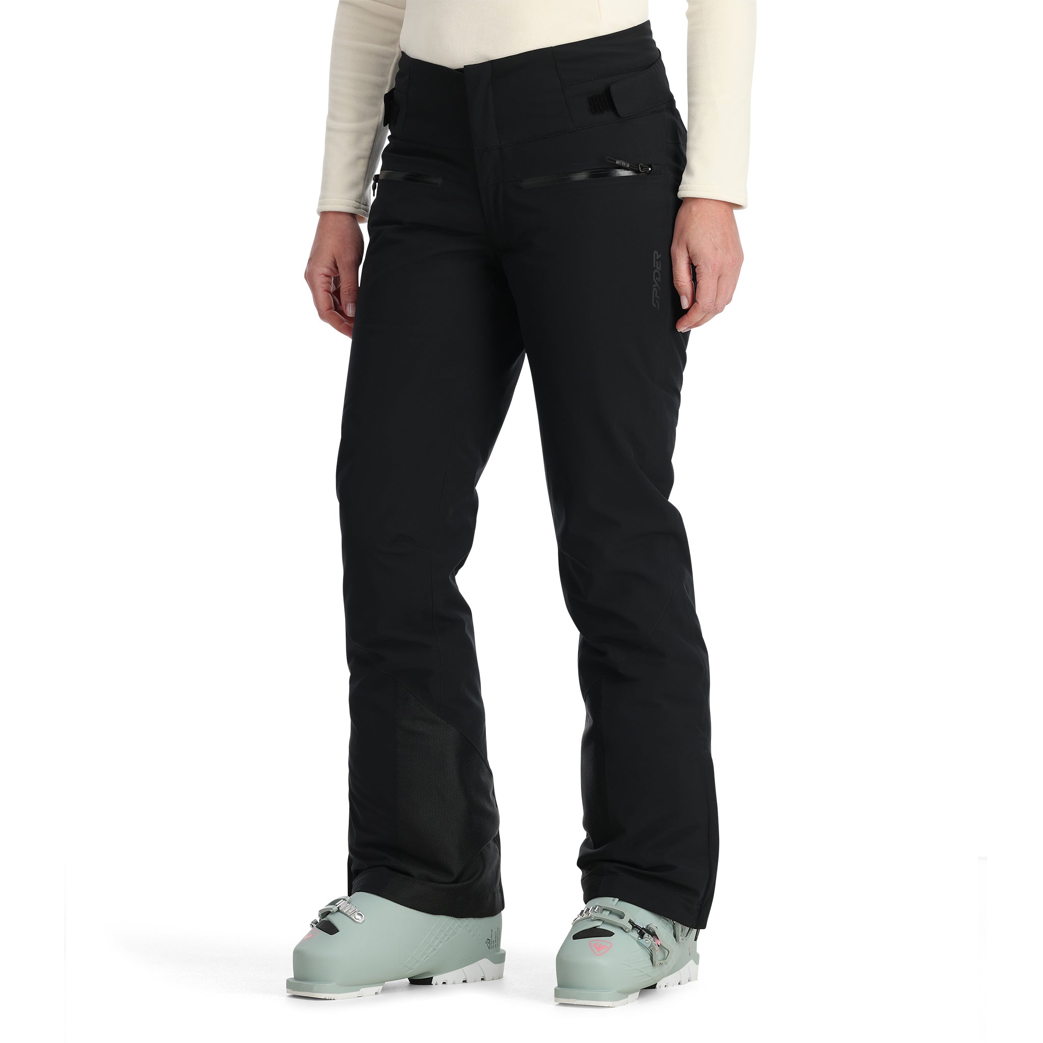 Spyder Women's Winner Insulated Short Pants - Black ski pants with a subtle white stripe on the side of each leg.
