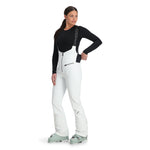 Spyder Women's Strutt Softshell Bibs - White bibs with black logo on left thigh and white zipper down center front.