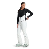 Spyder Women's Strutt Softshell Bibs - White bibs with black logo on left thigh and white zipper down center front.