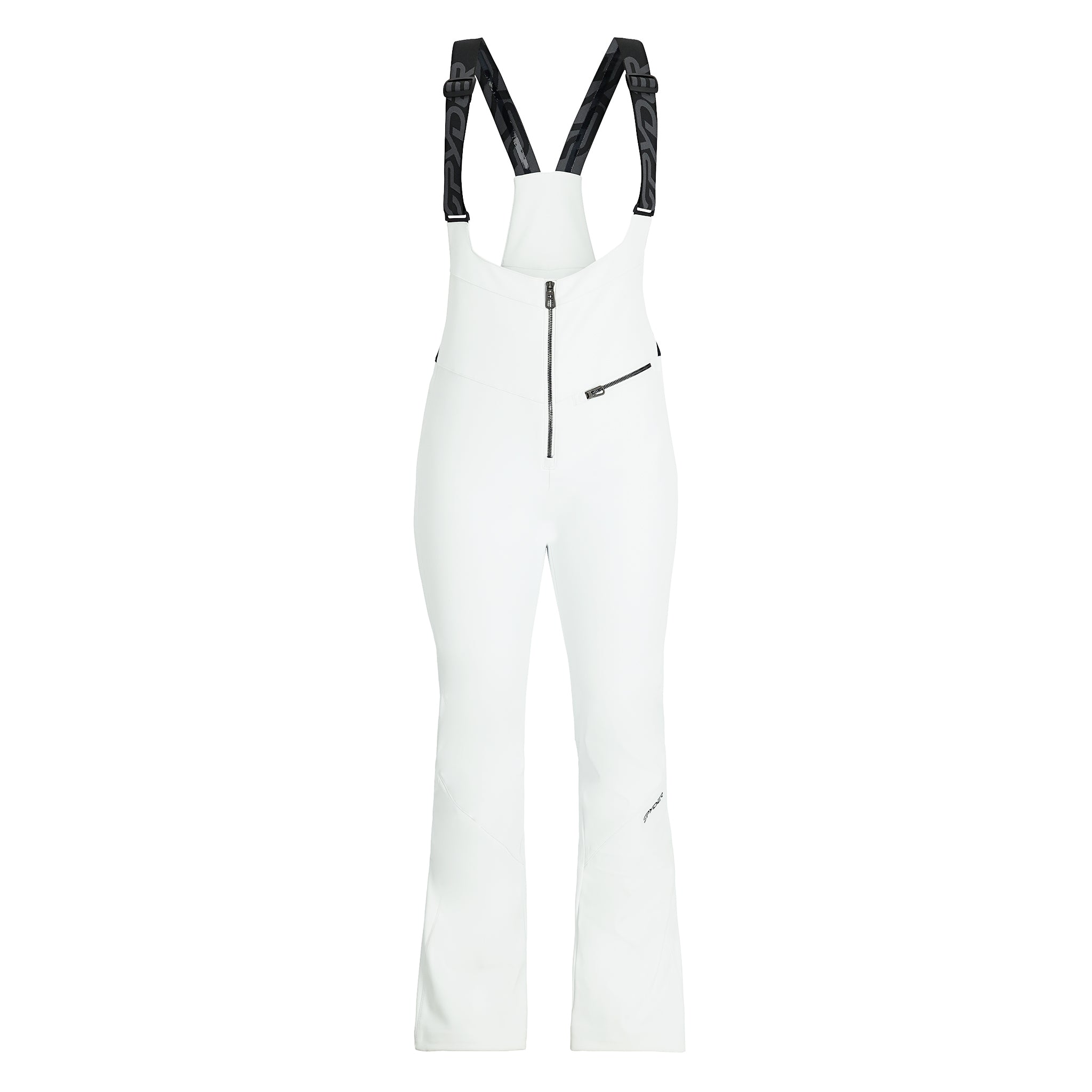 Spyder Women's Strutt Softshell Bibs - White bibs with black straps and a zipper down the front.