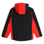 Spyder Boys' Turner Insulated Jacket 2025 - A black jacket with red accents and a hood, featuring a zipper closure on the front.