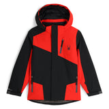 Spyder Boys' Turner Insulated Jacket 2025 - A black and red ski jacket with a zippered chest pocket, featuring a spider logo on the left breast.