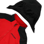 Spyder Youth Challenger Insulated Jacket 2025 - A red and black jacket with a zipper down the front, featuring a hood and Spyder logo on the chest.