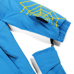 Spyder Youth Challenger Insulated Jacket 2025 - A blue jacket with a yellow spider logo on the chest and a black zipper.