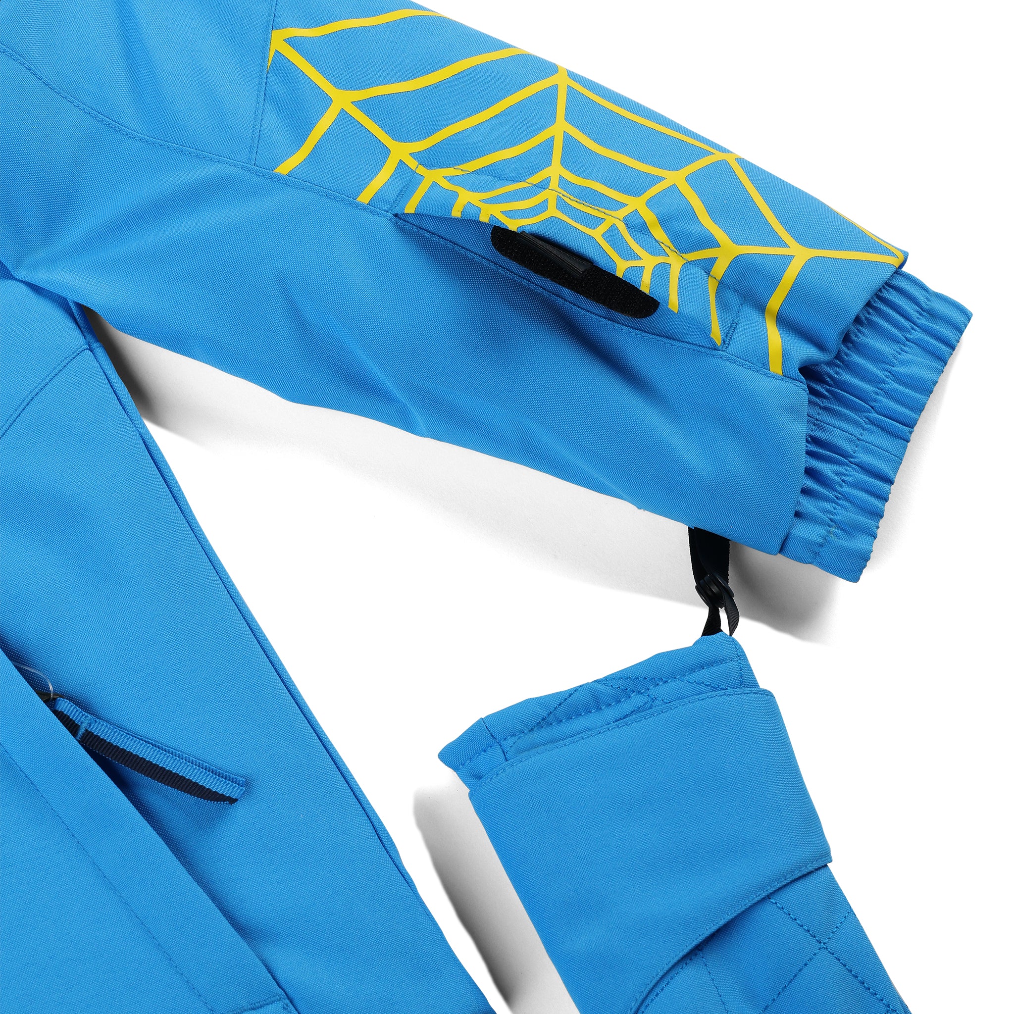Spyder Youth Challenger Insulated Jacket 2025 - A blue jacket with a yellow spider logo on the chest and a black zipper.