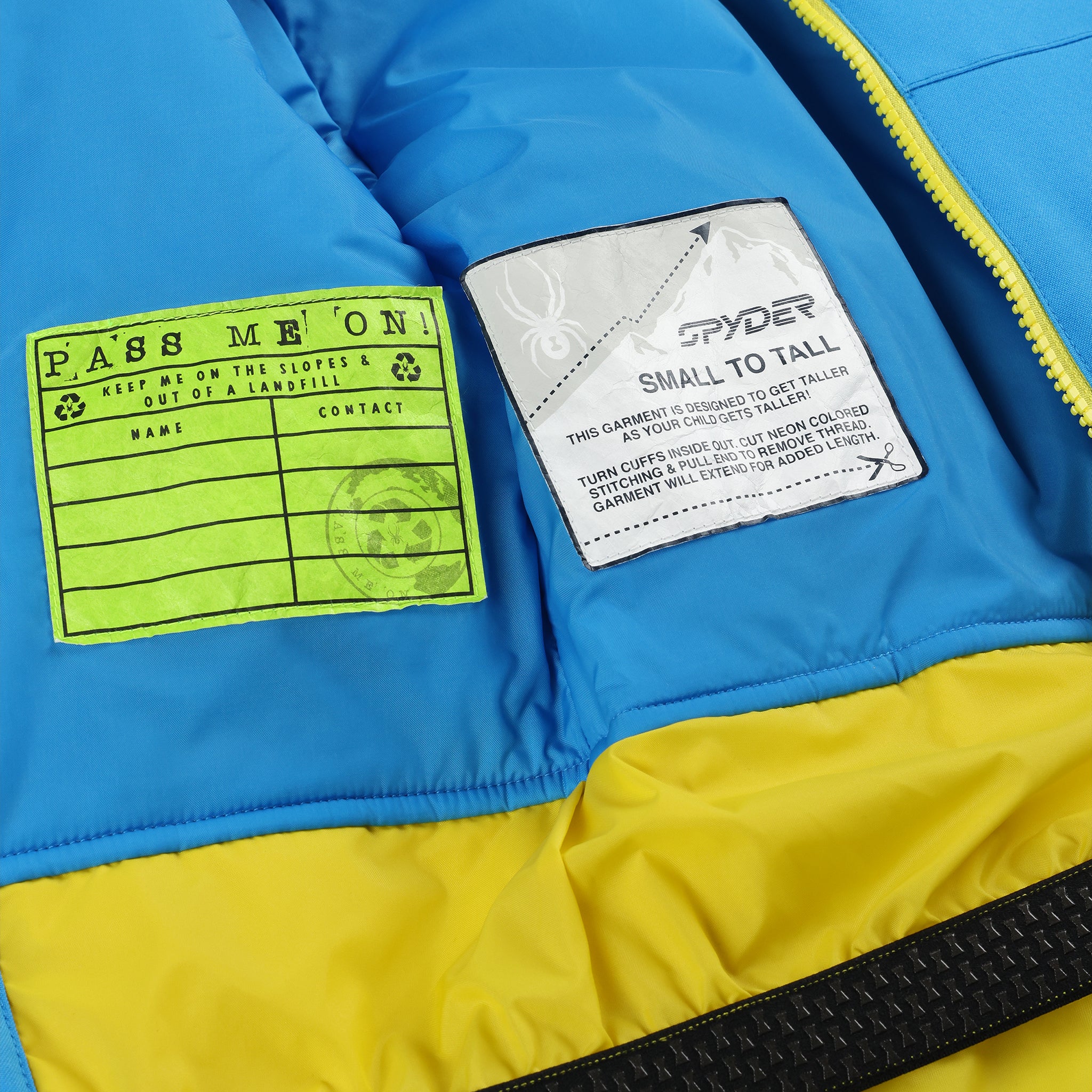 Spyder Youth Challenger Insulated Jacket 2025 - A bright blue jacket with a white logo on the left chest and black accents around the hood, zipper, and cuffs.