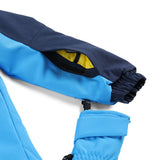 Spyder Boys' Slash Insulated Jacket - A blue jacket with a black hood and yellow accents, featuring a zippered chest pocket and adjustable cuffs.