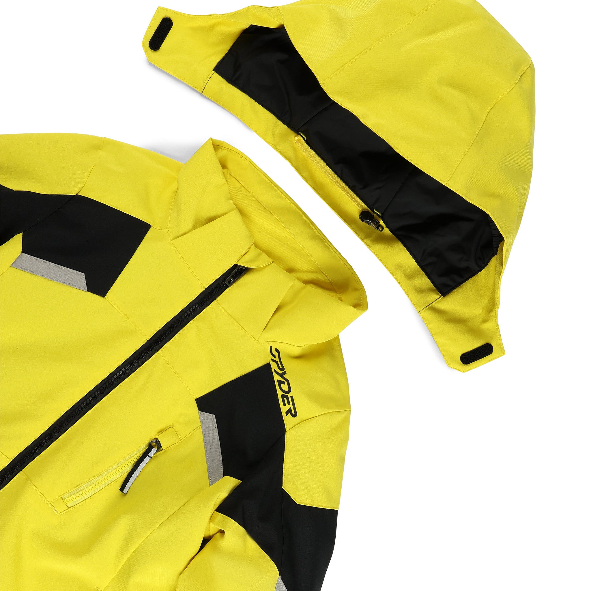 Spyder Boys' Leader Insulated Jacket 2025 - A bright yellow jacket with a black zipper and gray accents on the chest and sleeve.
