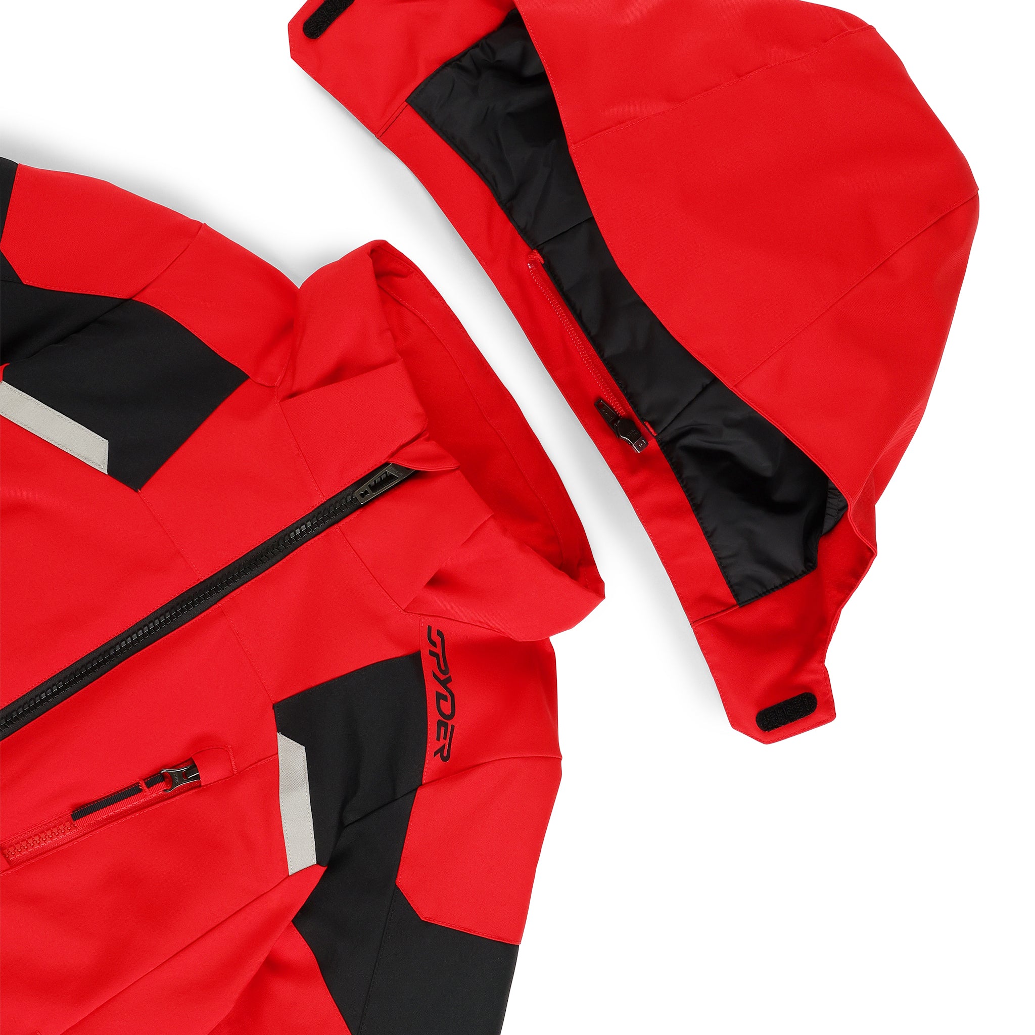 Spyder Boys' Leader Insulated Jacket 2025 - A red jacket with a black zipper and white accents on the chest.