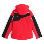Spyder Boys' Leader Insulated Jacket 2025 - A red and black insulated jacket with a hood, featuring a spider logo on the left chest.