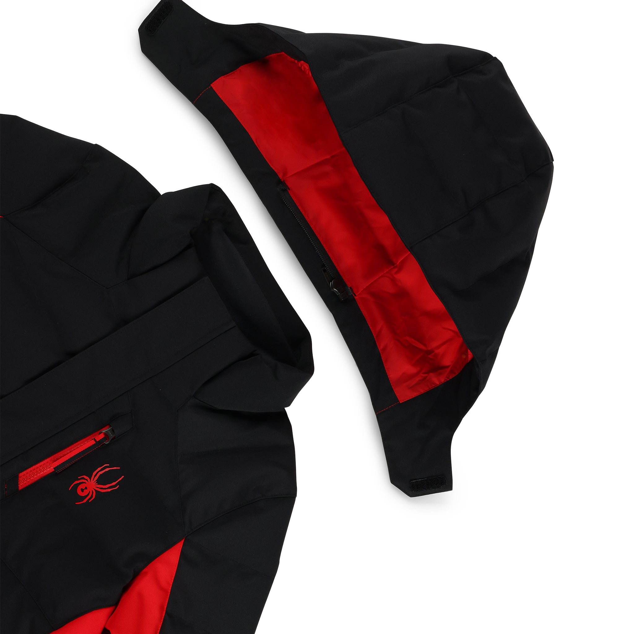 Spyder Boys' Impulse Synthetic Down Jacket 2025 - Black jacket with red zipper and logo on left chest.