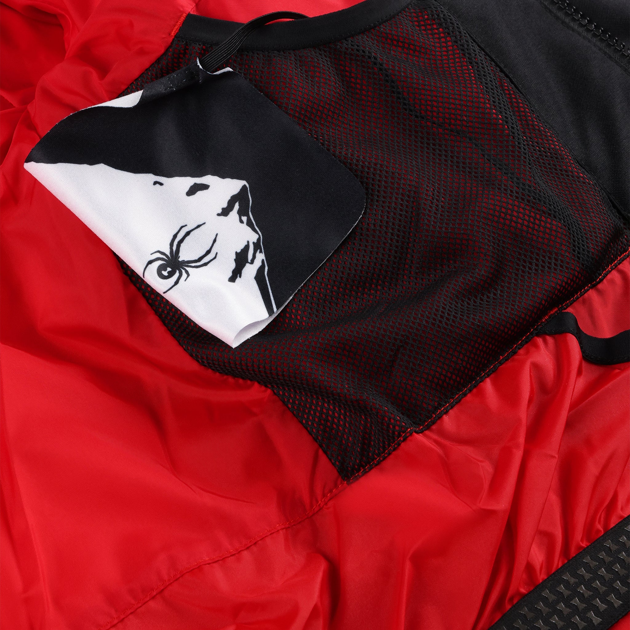 Spyder Boys' Impulse Synthetic Down Jacket - A black jacket with a white logo on the left chest and a red zipper pull.