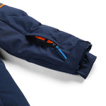 Spyder Boys' Impulse Synthetic Down Jacket - A navy blue jacket with a black zipper and orange accents on the left chest area.