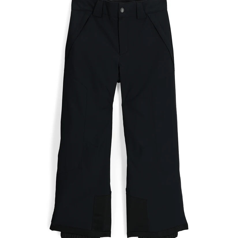 Spyder Junior Boys' Power Insulated Pants - Black ski pants with a subtle pattern of thin white lines on the left leg.