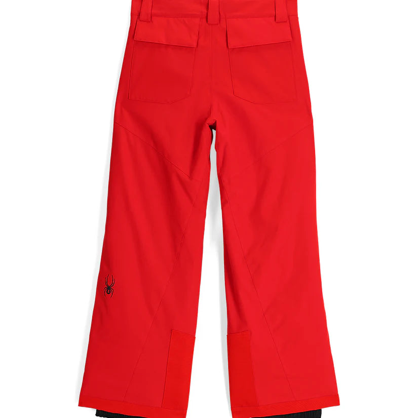 Spyder Junior Boys' Power Insulated Pants - These pants are red with a black spider logo embroidered on the left leg.