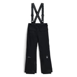 Spyder Junior Boys' Propulsion Insulated Pants 2025 - Black snow pants with a white logo on the left leg and adjustable straps at the waist.