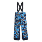 Spyder Junior Boys' Propulsion Insulated Pants 2025 - A pair of insulated ski pants with a gray and black abstract pattern, featuring a white logo on the left leg.