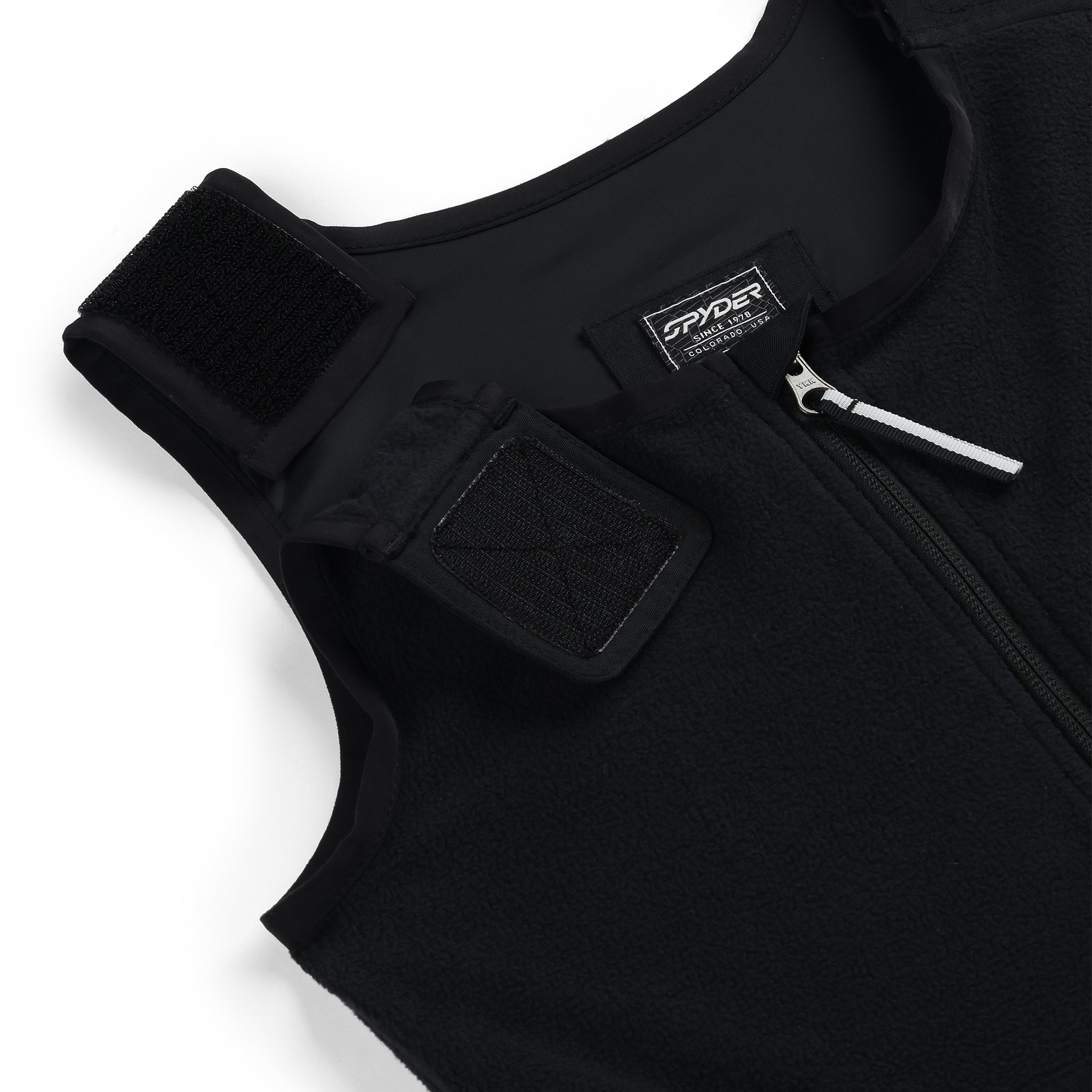 Spyder Boys' Expedition Insulated Bib Pant 2025 - Black bib pants with white stitching and a black zipper on the fly.