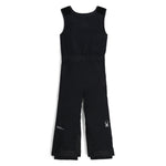 Spyder Boys' Expedition Insulated Bib Pant 2025 - Black bib pant with white logo on left leg and black elastic waistband.