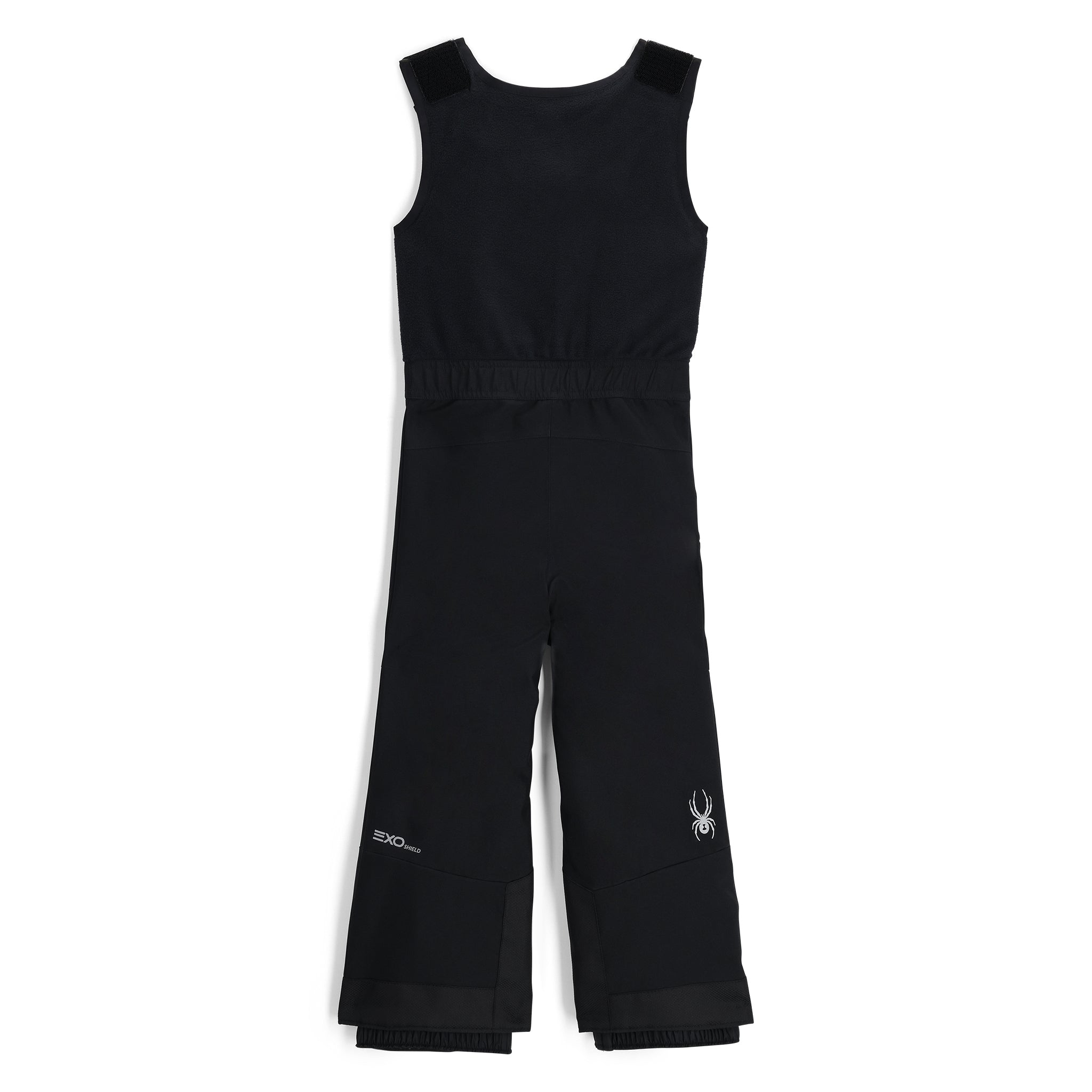 Spyder Boys' Expedition Insulated Bib Pant 2025 - Black bib pant with white logo on left leg and black elastic waistband.