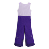 Spyder Girls' Expedition Insulated Bib Pant 2025 - A purple snowsuit with a white logo on the left leg, featuring a spider design.
