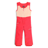 Spyder Girls' Expedition Insulated Bib Pant 2025 - A pink and black bib pant with a white logo on the left leg, featuring a zippered fly and adjustable cuffs.