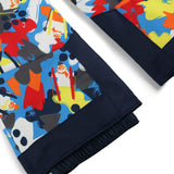 Spyder Boys' Expedition Insulated Bib Pant 2025 - A pair of insulated bib pants with a blue and white pattern featuring various cartoon characters from the movie "Frozen".