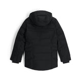 Spyder Girls' Zadie Synthetic Down Jacket 2025 - A black down jacket with a hood, featuring a zippered front and two side pockets.