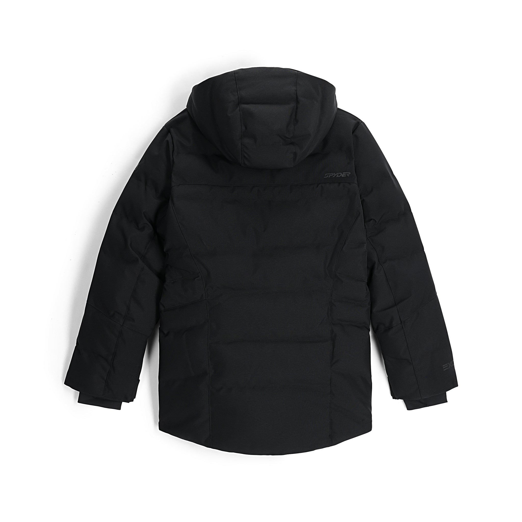 Spyder Girls' Zadie Synthetic Down Jacket 2025 - A black down jacket with a hood, featuring a zippered front and two side pockets.