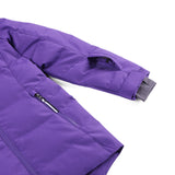 Spyder Girls' Zadie Synthetic Down Jacket - A purple jacket with a zipper and two pockets on the front, laid flat on a white surface.