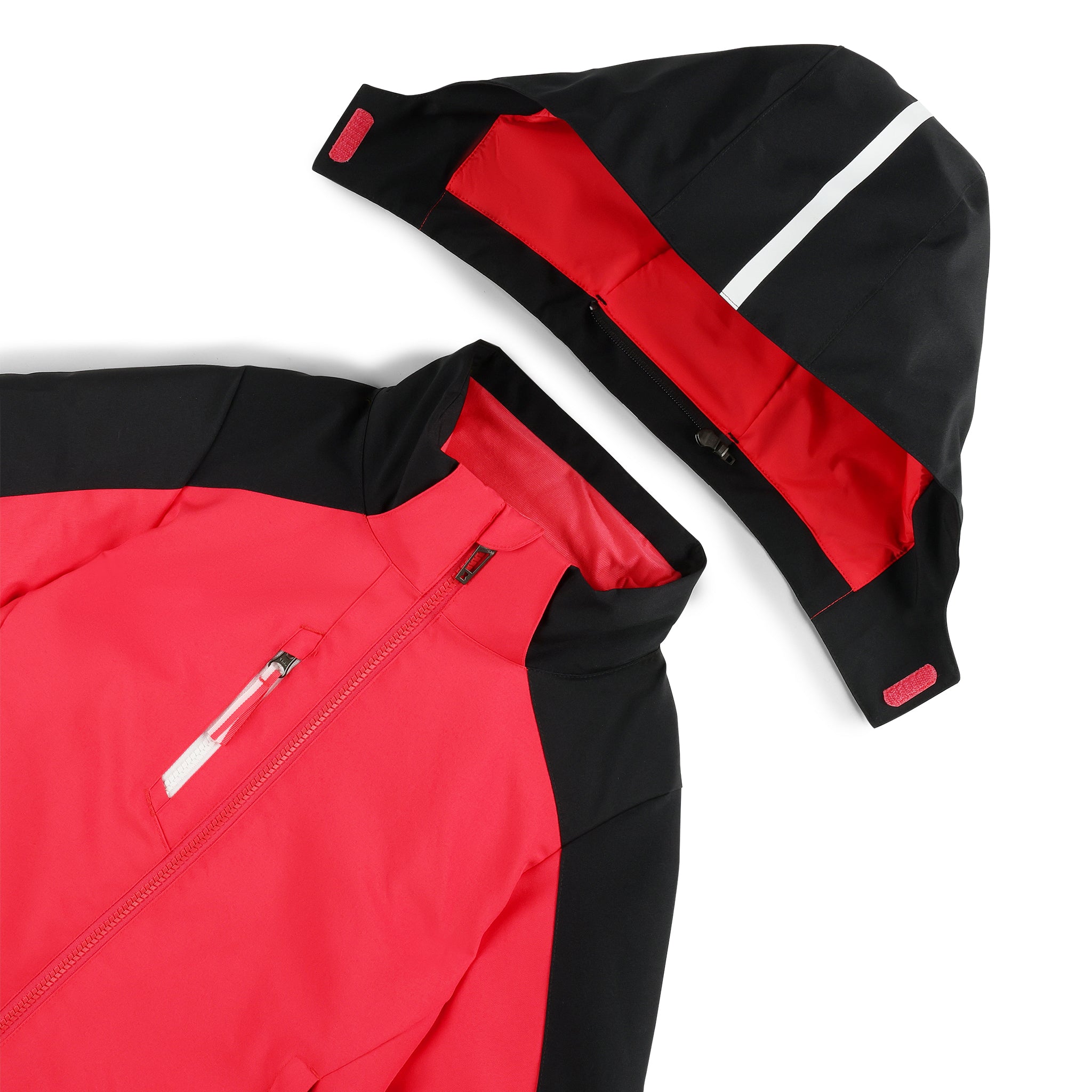 Spyder Girls' Mila Insulated Jacket - A black jacket with a red logo on the left chest and white accents along the zipper.