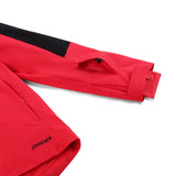 Spyder Girls' Mila Insulated Jacket - A red jacket with a black stripe on the shoulder and a black zipper pull.
