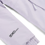 Spyder Girls' Lola Insulated Jacket 2025 - A light purple jacket with a hood and white drawstring, featuring a logo on the left chest area.