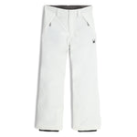 Spyder Junior Girls' Revel Insulated Pants 2025 - White snow pants with a black logo on the left thigh and two zippered pockets on the side.