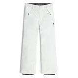 Spyder Junior Girls' Revel Insulated Pants 2025 - White snow pants with a black logo on the left thigh and two zippered pockets on the side.