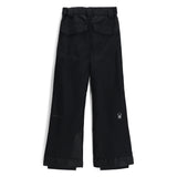 Spyder Girls' Olympia Insulated Pant 2025 - Black ski pants with a subtle pattern of thin white lines on the lower leg.